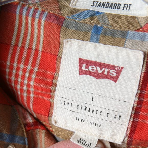 Levis Mens Button Down Plaid Long Sleeve Shirt Size LG - Picture 6 of 10
